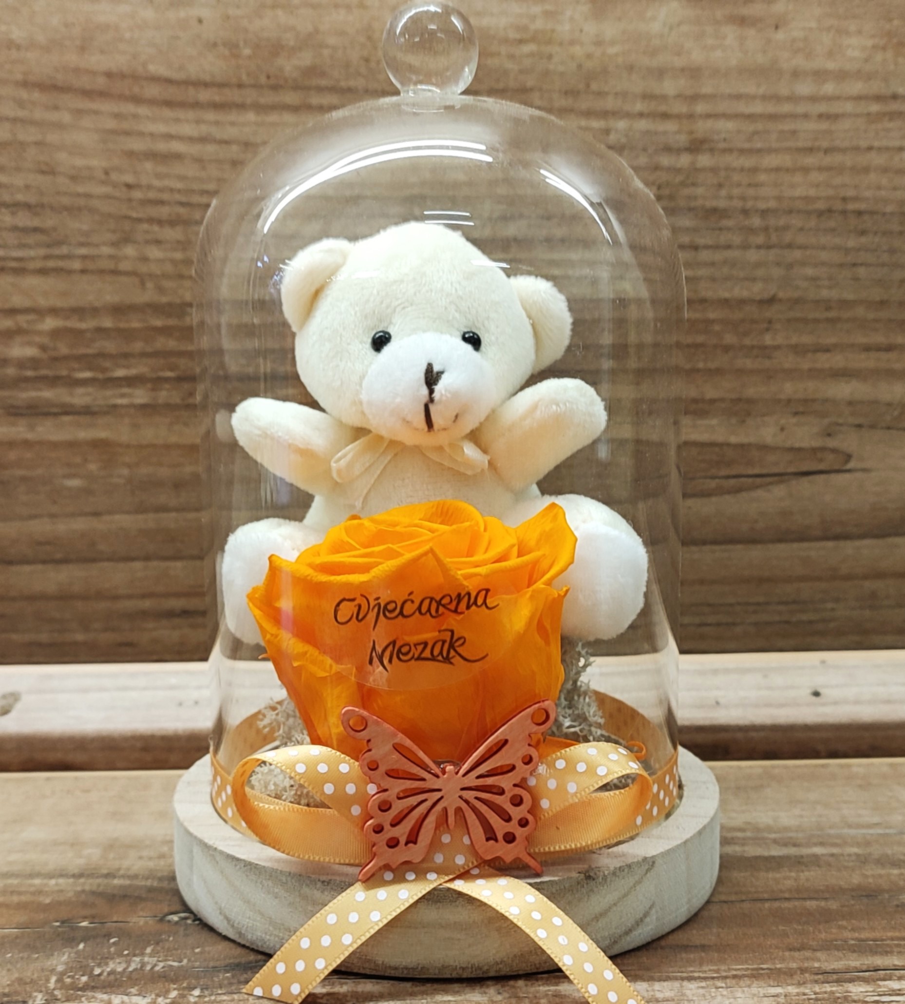 Dehidrirana ruža sa medvjedičem u staklenom zvonu 17Z