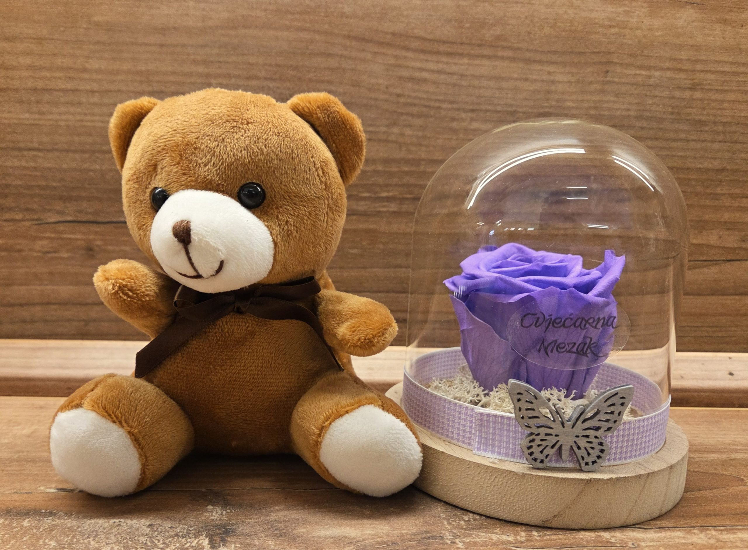 TRAJNA DEHIDRIRANA RUŽA U STAKLENOM ZVONU + MEDO 201Z