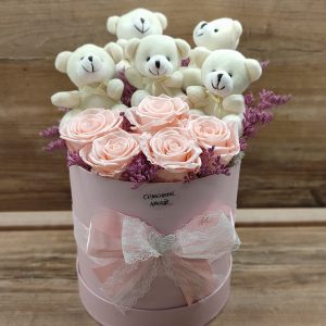 Box of permanent dehydrated roses + teddy bears 205z